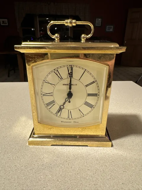 Vintage Howard Miller Westminster Chime Brass Color Mantle Clock Tested Working
