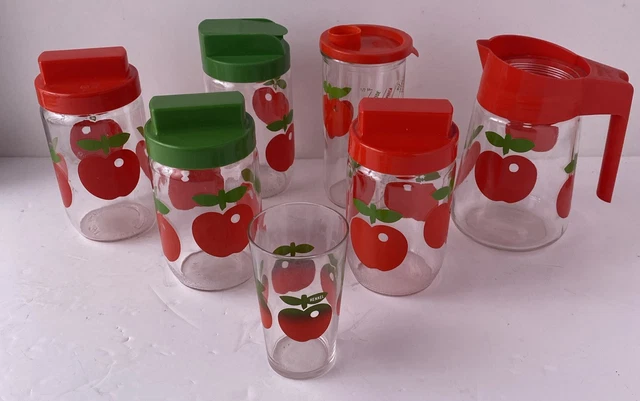 Pot, bocal ,sucrier bec verseur vintage Henkel. Pommes rouges