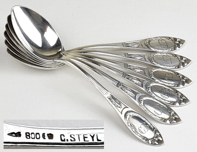Set 6 Antique Spoon Bremer Silberwarenfabrik 800er Silver Um 1900 A11