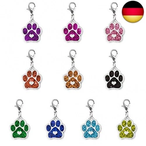 10 Stück Katze Hund Pfote Emaille Charms Anhänger mit Karabiner Schlüsselkette G