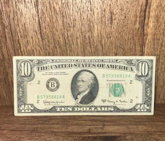 1963-A Ten Dollar Bill $10 Green Seal Federal Reserve Note - Old U.S. Currency