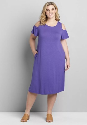 NWT Lane Bryant Cold-Shoulder Swing Dress Purple Sz 18/20, 22/24, 26/28 Orig $60