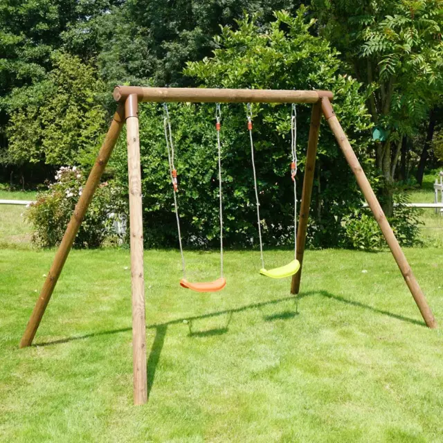 SOULET Alizee Double Wooden Swing Set x2 Swings Kids Play Outdoor Garden Swing