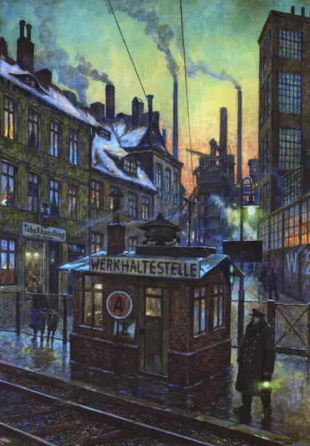 Hans Baluschek - Werkhaltestelle, 1929, 40x60cm, Leinwand auf Keilrahmen