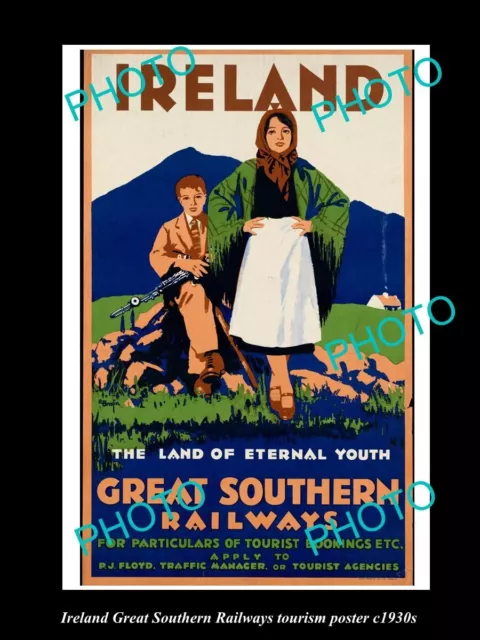 OLD POSTCARD SIZE PHOTO OF 1930s IRELAND GREAT SOUTHERN RAILWAY TOUR POSTER 1