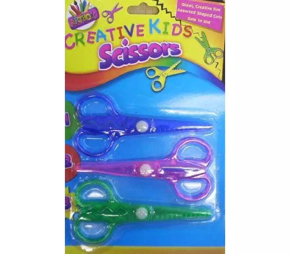 3 Children Scissors Safe Colourful Assorted Shaped Cuts Kids Art Craft Activity