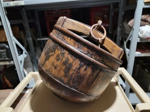Vintage Antique Asian Wood Wooded Well Catch Water Bucket 24" T x 18" W