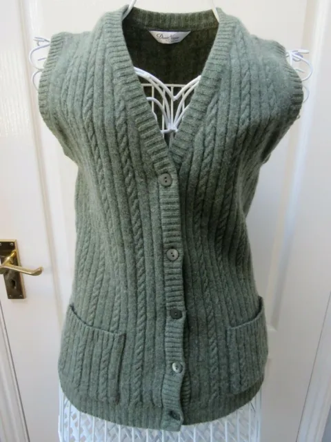David Nieper Wool Waistcoat UK 14 Green Vintage Granny Cable Knit Vest Jumper
