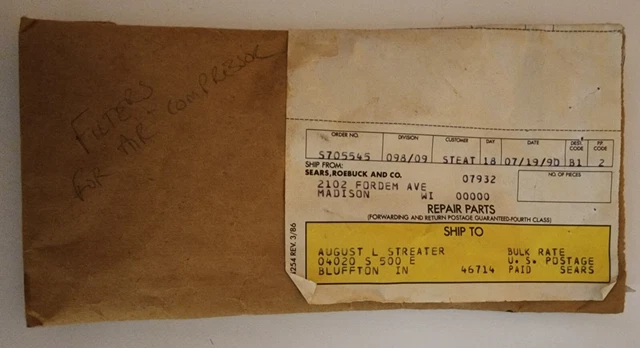 Vintage Sears Roebuck and Co Madison, WI Envelope Excellent 8" x 4" ship to IN