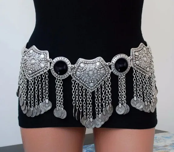 Gypsy Metal Hippie Boho Flower Turkish Shimmy Dress Belt BellyDance Waist Chain