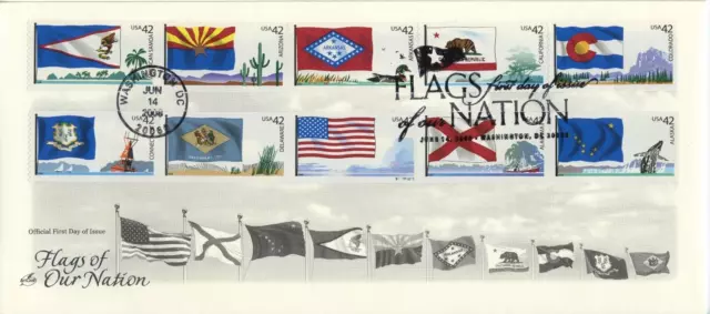 #4273-4282b 10 STAMPS FDC ArtCraft FLAGS OF OUR NATION on SINGLE FDC 2008