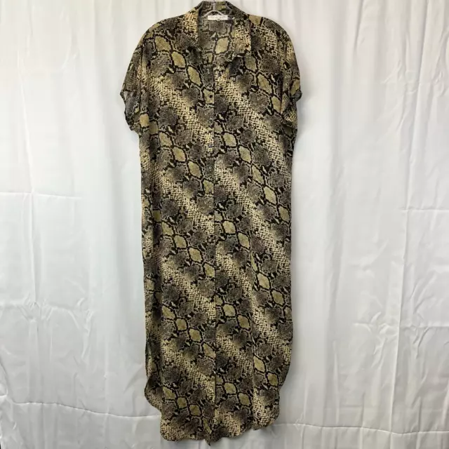 Harper Wren Womens Shirt Dress Multicolor Maxi Snake Print Button Short Sleeve M