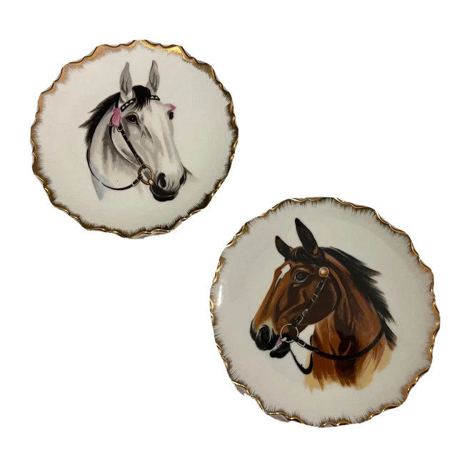 Vintage Horse Plate Set with Gold Trim Made Exclusively for Dan Brechner and Co