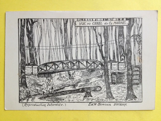 cpa Ed. Bordes à Bordeaux GRAVURE EAU FORTE DESSIN VUE du CANAL de la MARNE