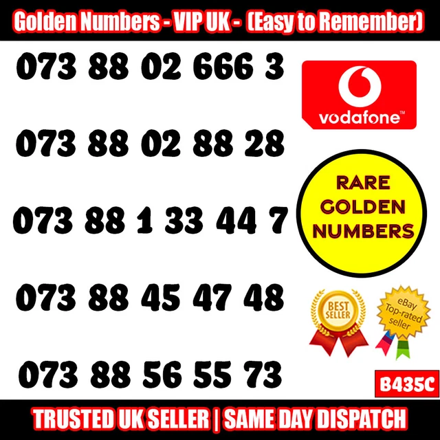 Golden Numbers VIP UK SIM - Easy to Remember Vodafone Numbers LOT - B435C