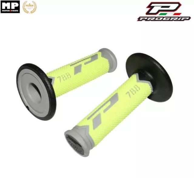 Poignées revêtements PROGRIP 788 GRIS/JAUNE FLUO/NOIR MOTO CROSS MX 115 mm