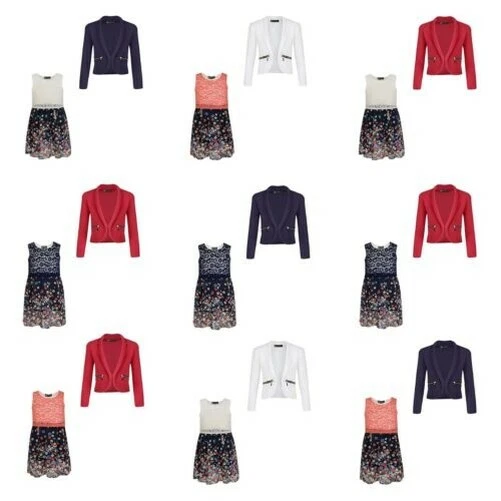 Ragazze Pizzo senza Maniche Top Floreale Abito Fascio con Zip Tasca Giacca 3-14