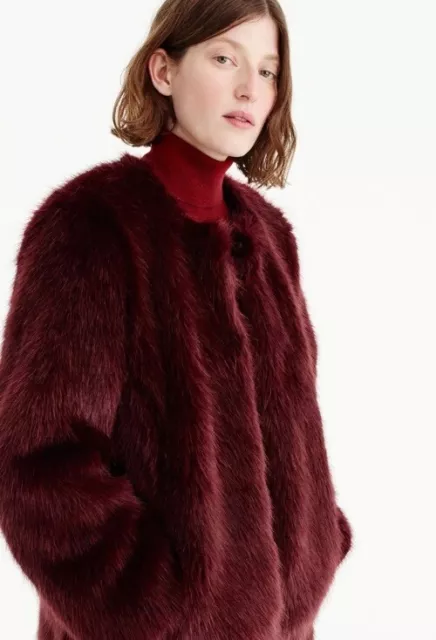 JCrew Collection Faux Fur Coat Vivid Burgundy Small 3