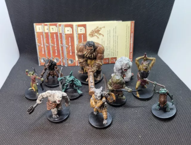 WOTC D&D Miniatures Monsters Humanoid Lot With Cards Dungeons & Dragons 10 Minis