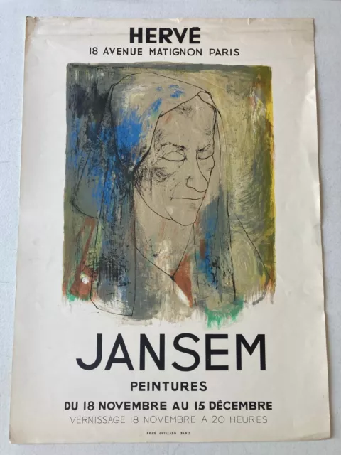 Jean Jansem - Affiche originale d'exposition - Galerie Hervé - Circa 1960