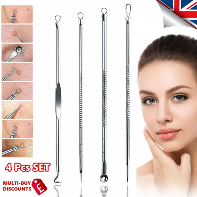 4x Blackhead Remover Tool Kit Spot Acne Pimple Comedone Extractor Popper Comedon