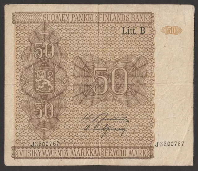 Finland 50 Markkaa P-87(5) (1945) "F-"