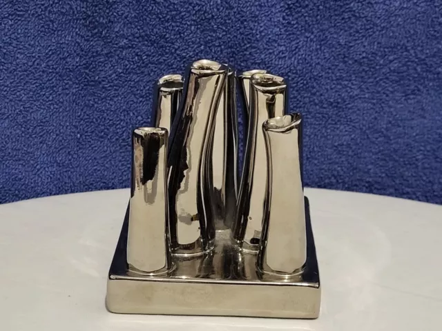 Vintage Torre Tagus Tube Vase  Multi 7 Tube Silver Ceramic Rectangle  Vase