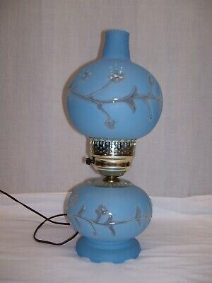 VTG Hurricane Glass Gone The Wind Light Parlor Lamp Double Globe BLUE Frosted 15