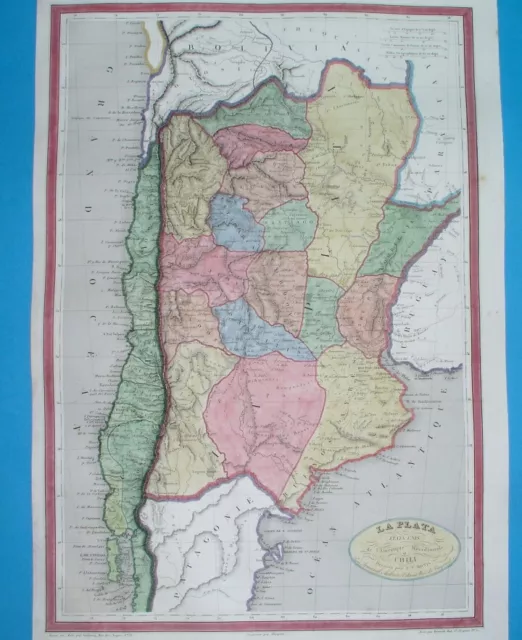 1837 Original Map South America Argentina Patagonia Chile Buenos Aires Santiago