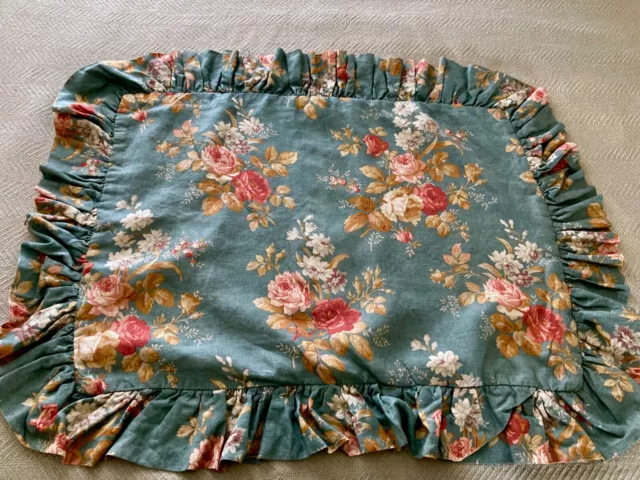 Vintage Ralph Lauren Sinclair 100% Linen Standard Sham Blue Floral w Ruffle