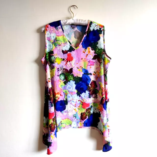 Michele Hope Swing Hem Sharkbite Blouse Vest Size 10-12 UK QVC Floral Bright