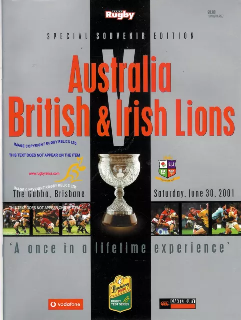 BRITISH & IRISH LIONS 30 JUNE 2001 - 1st Test v AUSTRALIA RUGBY PROGRAMME