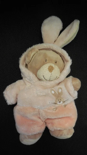 doudou peluche ours beige déguisé lapin orange saumon NICOTOY PLUSHIES
