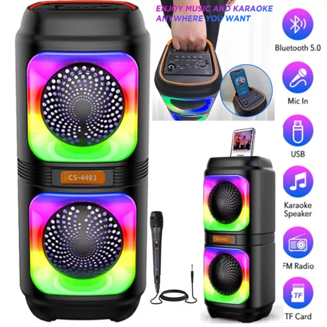 Portable FM Bluetooth Speaker Subwoofer Bass Sound System Party Karaoke with MIC