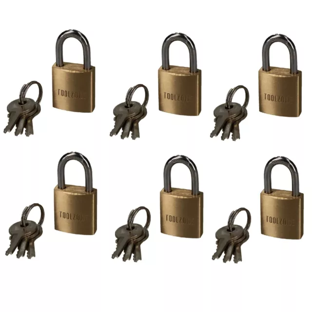 6 x 20mm Heavy Duty Brass Padlock Security Lock Suitcase Rucksack 3 Keys