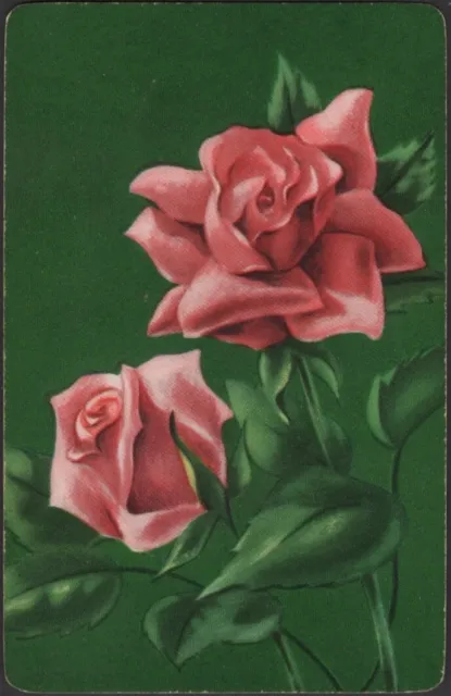 Playing Cards Single Card Old Vintage * PINK ROSE FLOWERS * Roses Art Picture