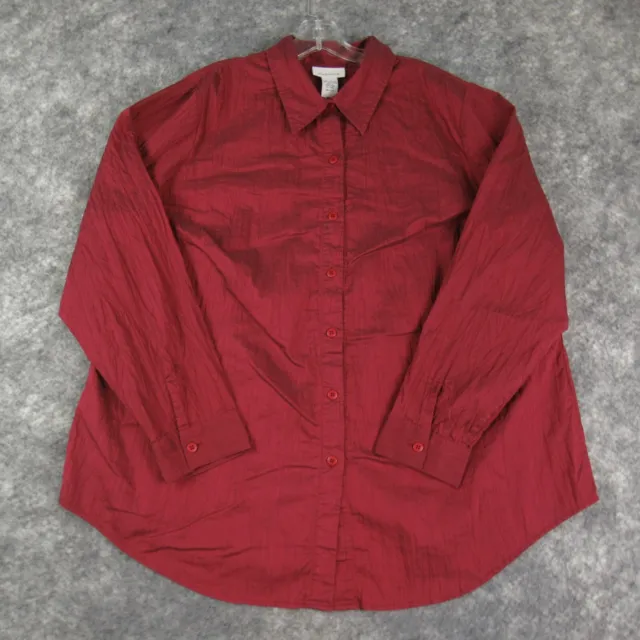 Avenue Shirt Womens 18/20 Red Solid Long Sleeve Button Up Collared Career