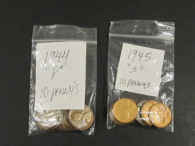 1944 " P "  &  1945 " S "  Lincoln Wheat Cent / Penny Lot Of 20 Coins