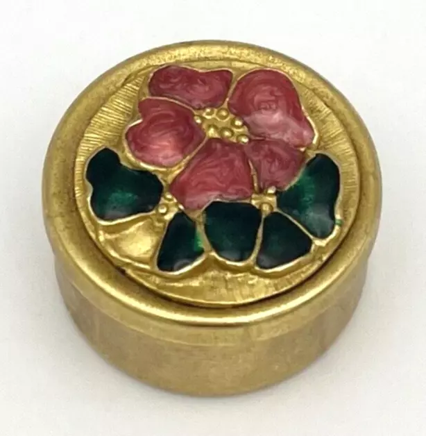 Vintage Pillendose Schmuckbox Blumen Emaille Gold Floral Schatulle RAR #1528