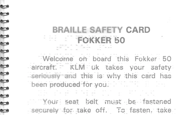 Safety Card - KLM UK - F50 - Fokker 50 - Braille - Font Style 1 (S4599) 2