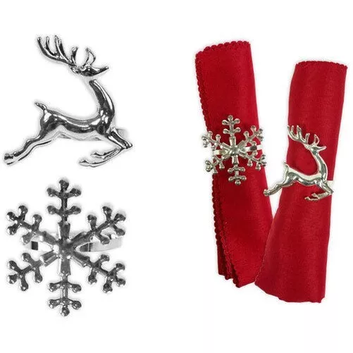 Plata Navidad Servilleta Anillos - Ornamenta, Copo de Nieve, Estrella O Árbol