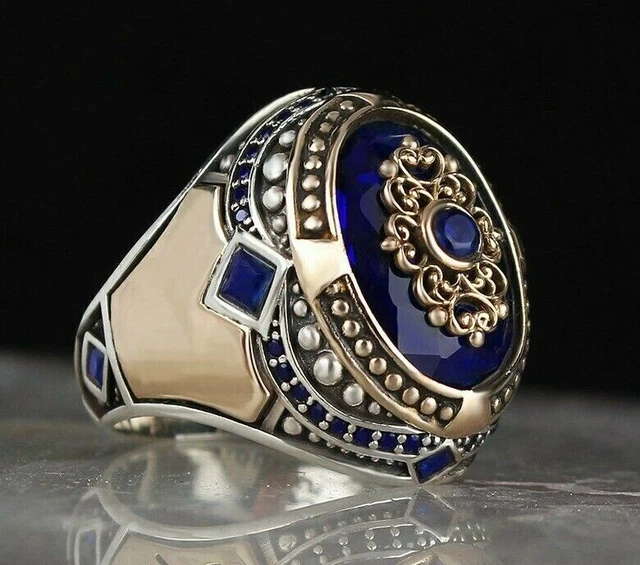 Bague saphir pour homme Bague pour homme faite à la main Bague en argent...