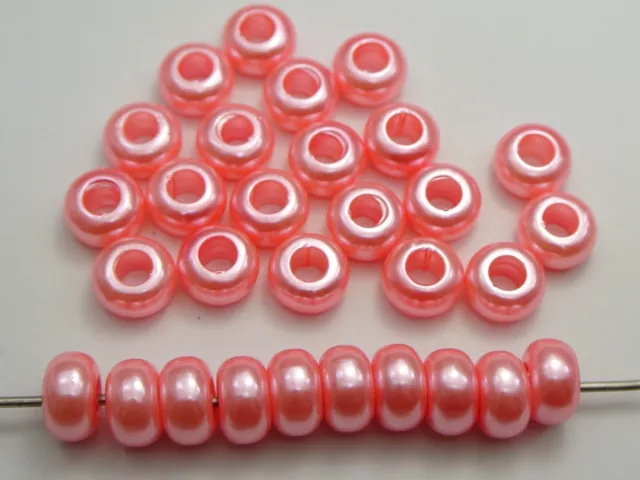 100 Pink Acrylic Faux Pearl Rondelle Spacer Beads With Large 5mm Hole