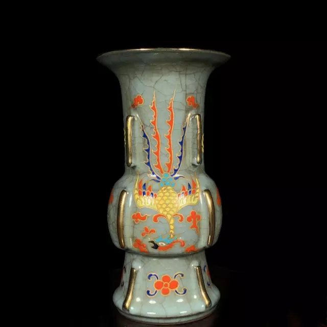 Fenghua Signed Old Chinese Guan Yao Guan Kiln Vase Zun w/phoenix N51