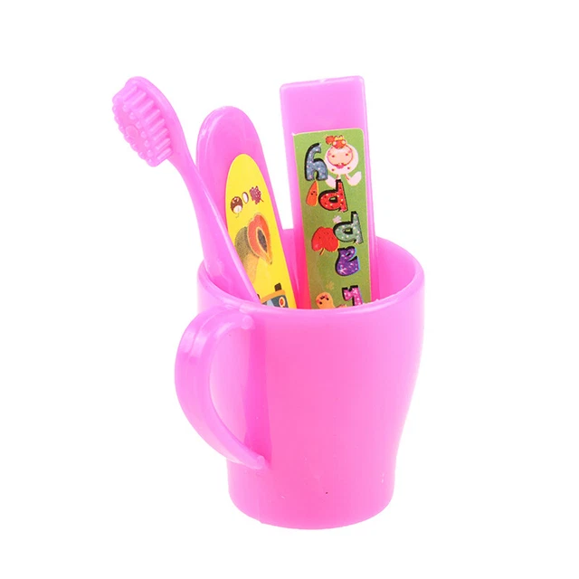 DOLLHOUSE MINIATURES TOOTHBRUSH Toothpaste Tube Cup Set Doll Bathroom ...