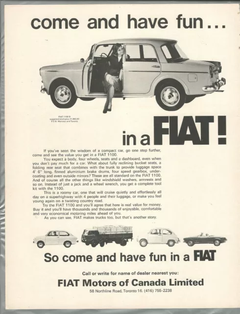 1966 FIAT 1100 D advertisement, Canadian print ad, 1100 D sedan