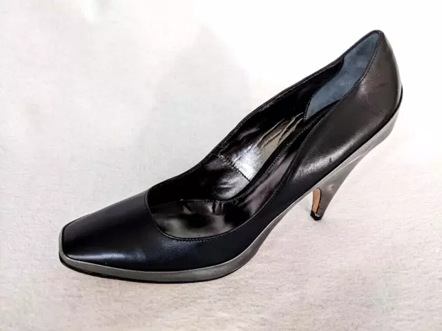 Elie Tahari Italy Women's Black&Gun Powder Leather Wedge Heel Pump-39.5 New 3