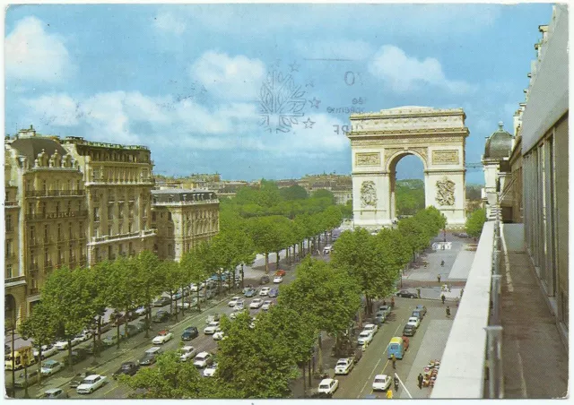 The Arc de Triomphe, Vintage Postcard, Paris France, Champs-Elysees Avenue, 1970