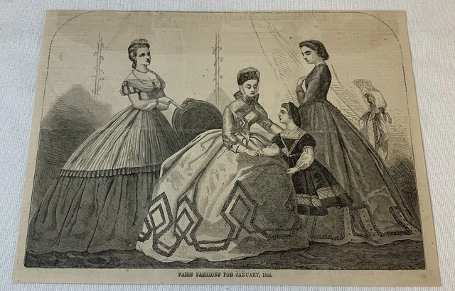1864 Revista Grabado ~ Mujer París Fashions Para Enero