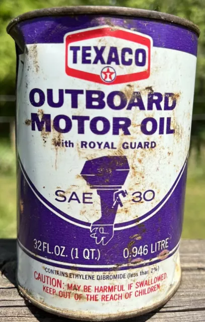 Texaco Outboard Motor Vintage Purple Oil Can - Full Unopened SAE30 Quart